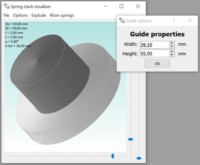 Disc Spring Solver calculator for Belleville washers and disc springs problems Features